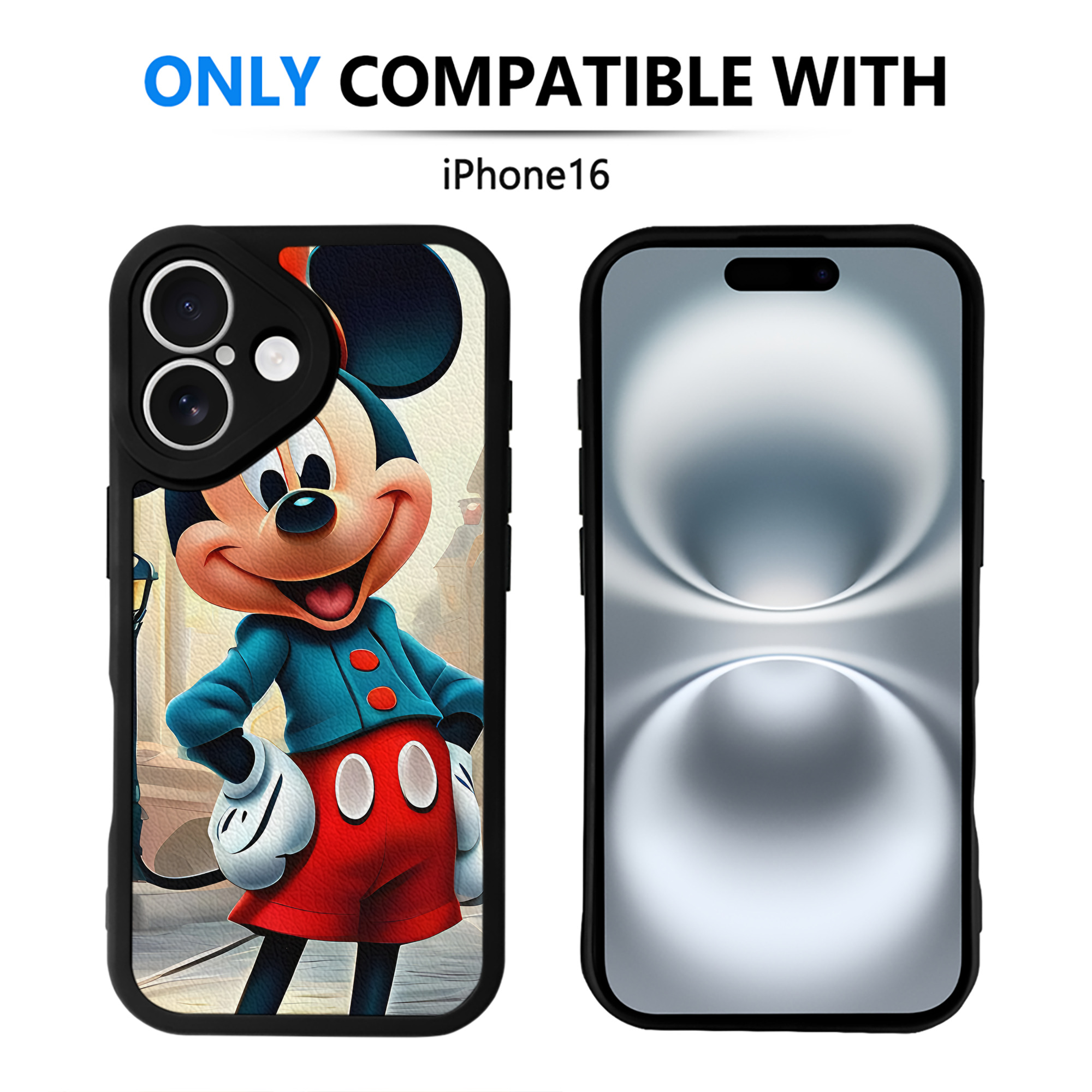 （画像用） ミッキーマウス Mickey Mouse 【iPhone 16シリーズ対応】シリコンスマホケース（レザー調） 材質：シリコン
